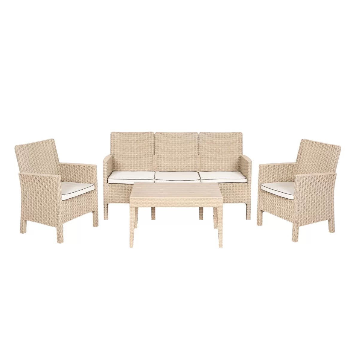 Breus Lounge Set 3 Seater Cream Outdoor Balcony Garden Restaurant Cafe