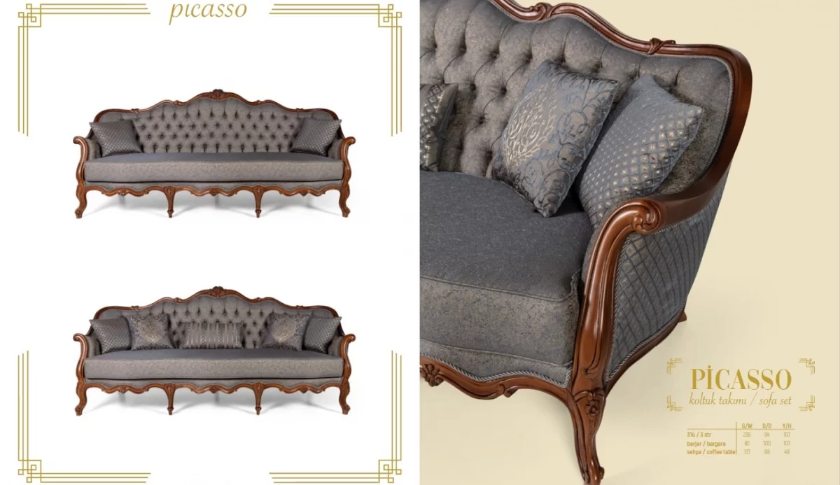 Picasso Luxury Classic Sofa Set Avant Garde 3 3 1 SofaTurkey 2