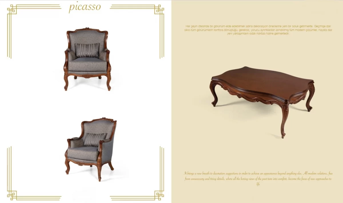 Picasso Luxury Classic Sofa Set Avant Garde 3 3 1 SofaTurkey 3