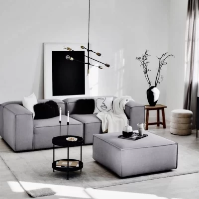 soft 2 modular sofa ottoman gray linen 3