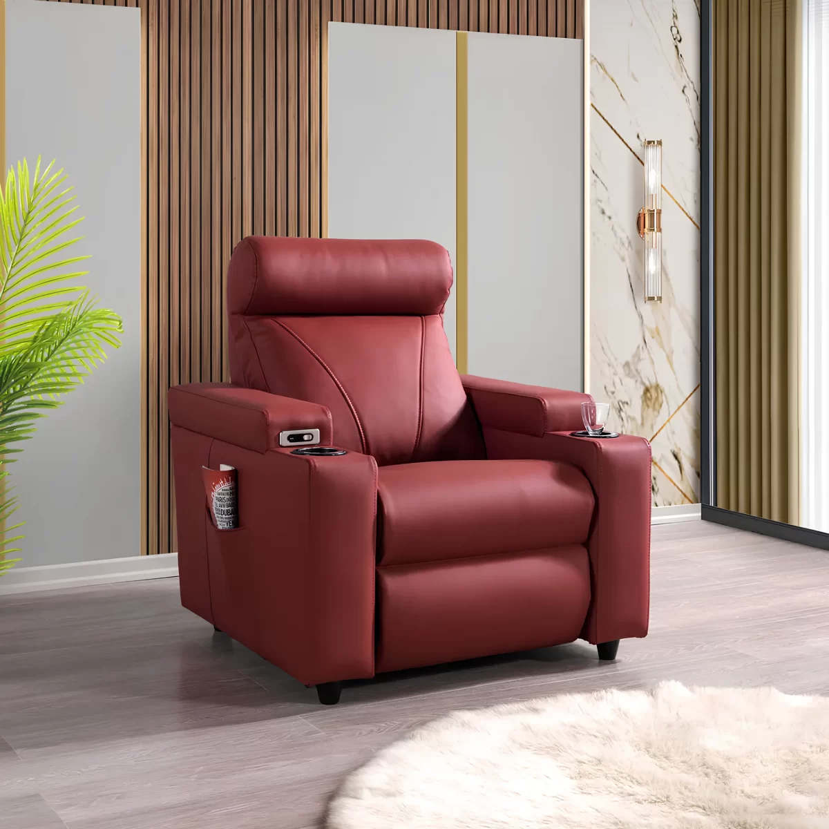 zero reclining sofa for home theater seating cupholder usb electric red